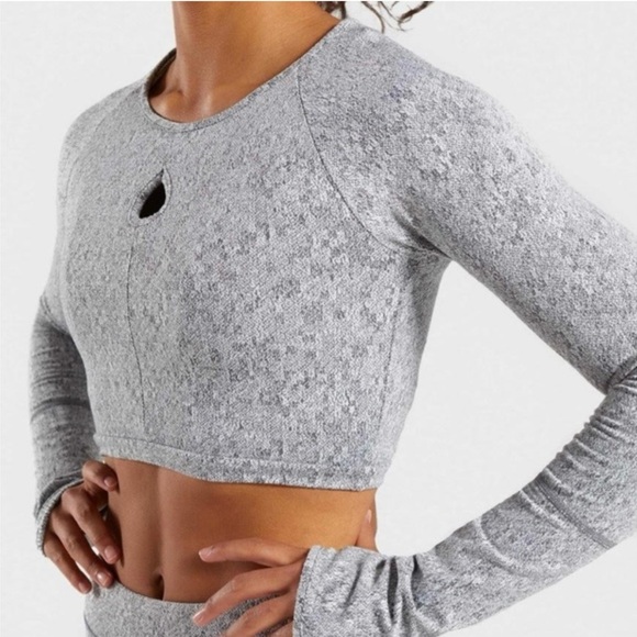 Gymshark Fleur Texture Long Sleeve Cropped Top In Top - Picture 2 of 5